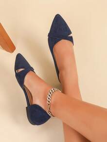 Zapatos planos de punta fina de color azul marino para mujer, diseño cómodo de fácil puesta, con cortes que permiten respiración, versátiles para uso diario, bailarinas antideslizantes - Azul - Ver 4