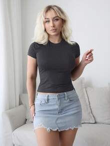 Vaiaye 女士休闲百搭纯色短袖T恤，适合圣诞节、新年、感恩节等场合。 - 深灰色 - 查看 5