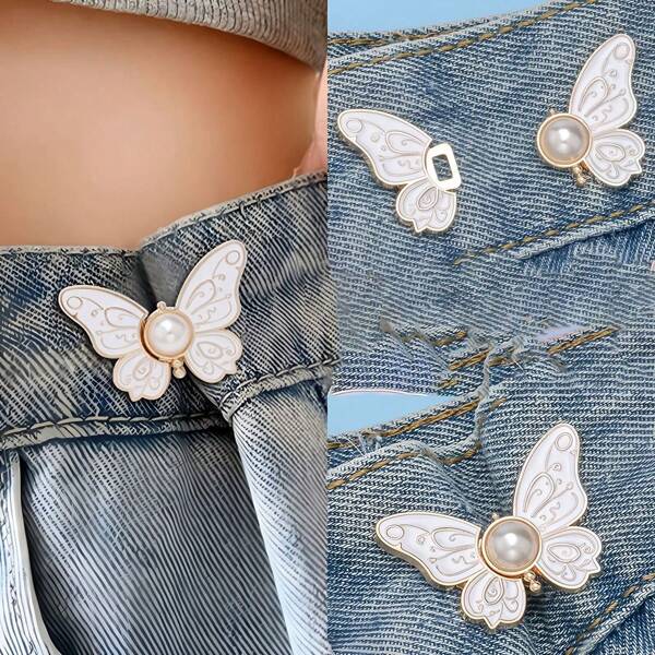 2pcs Butterfly Design Waist Button, Adjustable Pants Tightener, Waistband Fastener Clips