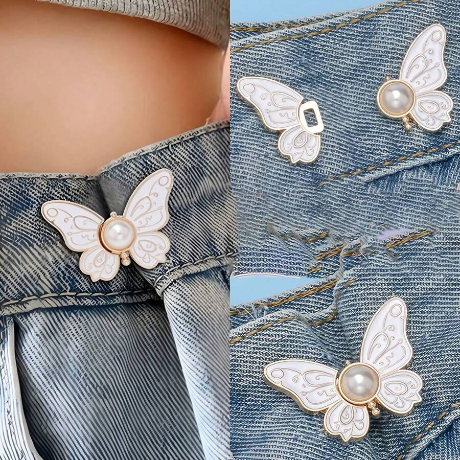 2pcs Butterfly Design Waist Button, Adjustable Pants Tightener, Waistband Fastener Clips