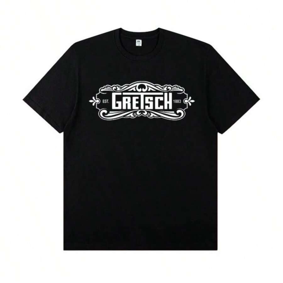 BREATHABLE COOL SUMMER Gretsch Electric Guitar Instrument Peripheral Printed T-Shirt Cotton Rock Band Lead Singer Practice Outfit Casual T-Shirt - 黑色 - 查看 1