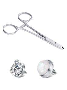 Jaw Piercing Ball Removal Tool Stainless Steel Body Piercing Tools Kit Piercing Clamps Forceps Use Screw Ball Pliers For Nose Septum Lip Tongue Eyebrow Belly Rings Ear Dermal Piercing Jewelry Kit Tools - Silver - View 7