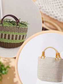 Fashionable Rural Style Wooden Bead Bag Handle - U-Shaped Nylon Strap Handbag Handle, Suitable For Crochet, Handbags, And Baskets -14.57 Inches In Length, Available In Multiple Colors, Fashionable And Versatile, Diy Bag Accessories - Multicolor - View 4