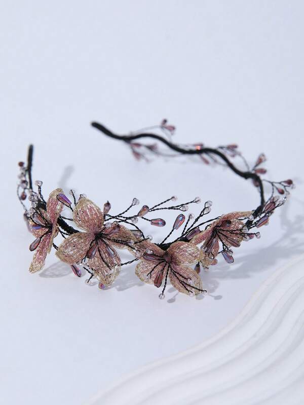 1pc Romantic Purple Flower Bridal Hair Band, Fairy Forest Princess Party Wedding Birthday Headpiece Accessory