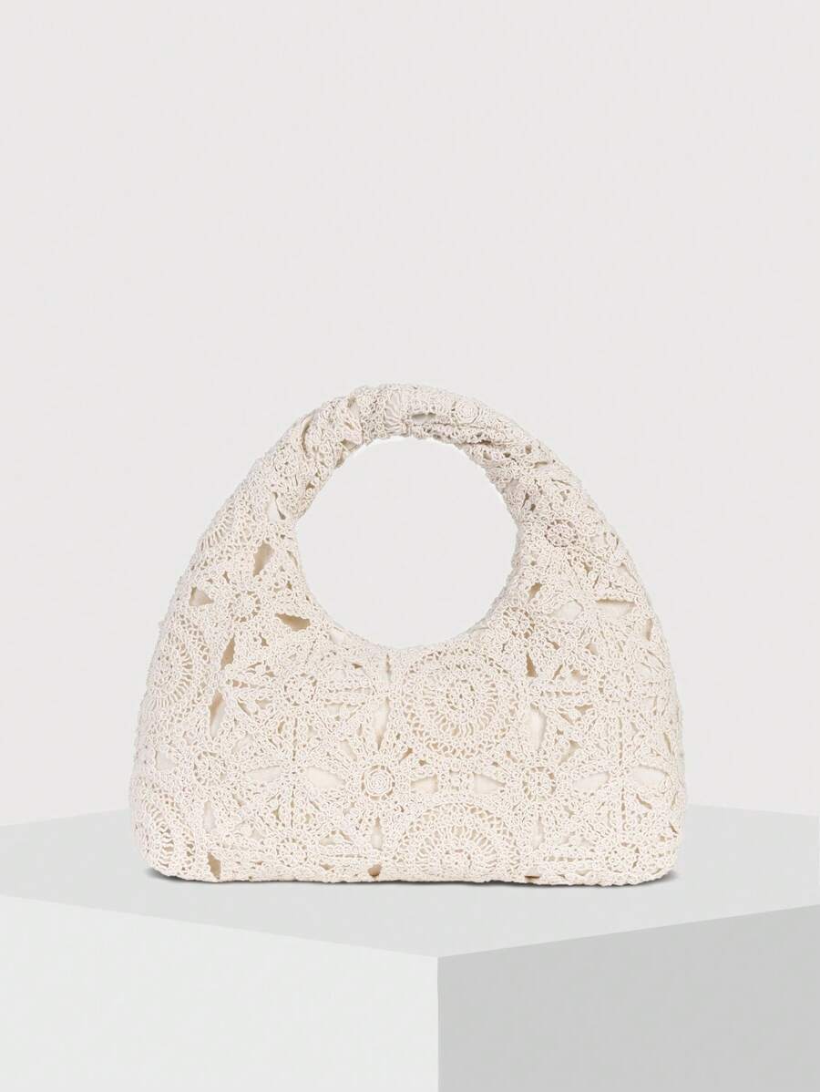 Hollow Floral Woven Bag Bohemian Beach Bag Holiday Casual Bag (Pattern Random)