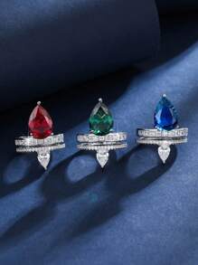 1pc High-End Creative Cubic Zirconia Teardrop Design Women Ring