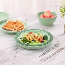 Plastic Plates And Bowls Sets, Dishwasher And Microwave , Reusable, Lightweight Unbreakable Dinnerware Sets 8, 32 Pcs - Kitchen, Camping, Outdoor, RV - Wheat Straw Look - Green2 - View 3