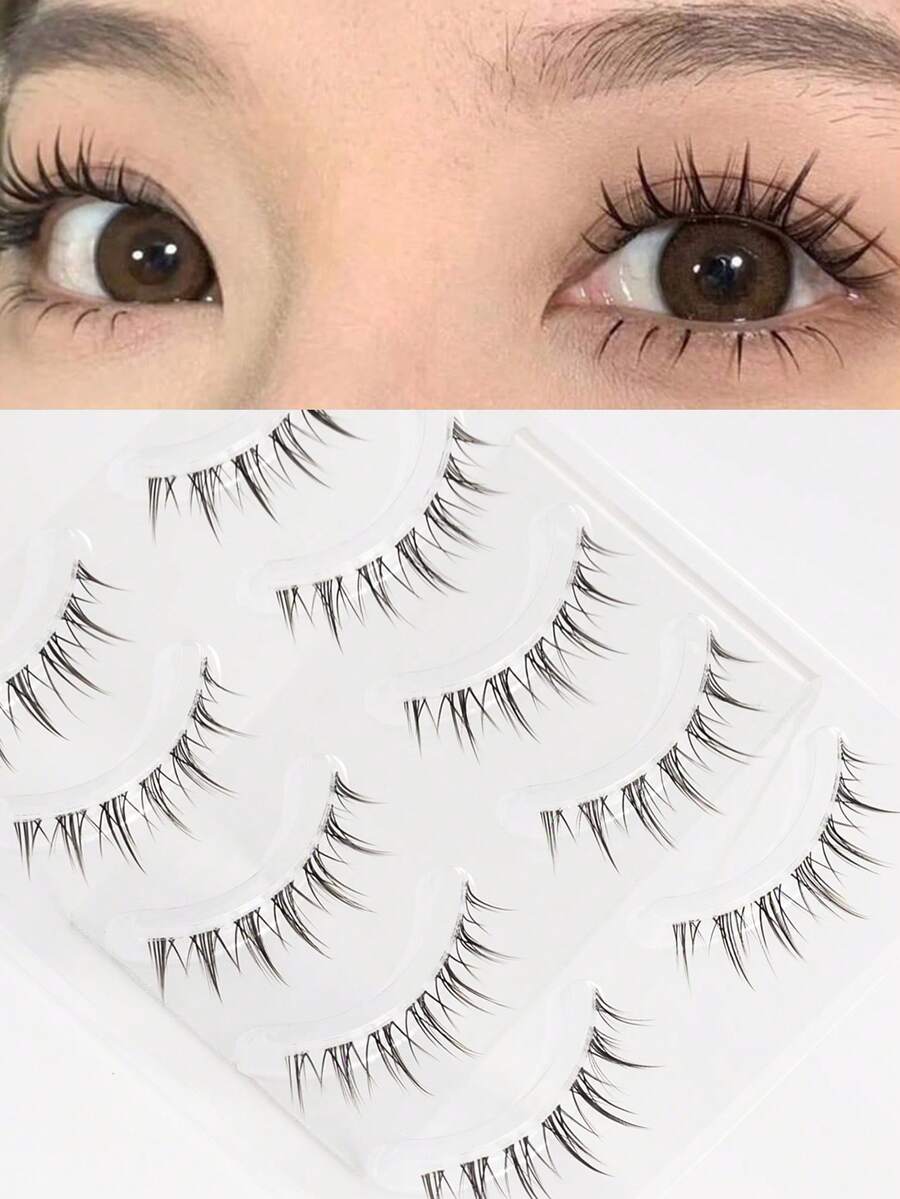 QDUM Manga 假睫毛 5 对小恶魔自然柔软睫毛透明塑料带仙女仿貂睫毛