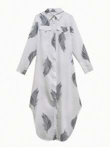 Casual Loose Shirt Dress Long Sleeve Button Front Dress,Shirt Dresses For Women - 白色 - 查看 5