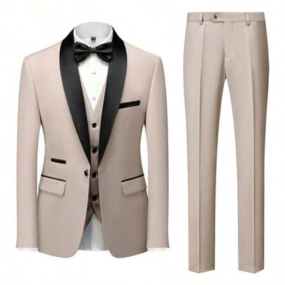 Caelus 3 Pieces Men's Slim Fit Formal Suit, High-Quality Business/Social/Formal Attire, Groom Wedding Tuxedo Jacket, Pants, Vest