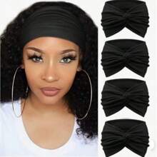 4 pezzi di fasce per capelli nere spesse lisce, stile turbante sportivo annodato, alla moda per donne, fasce per capelli, fascia per la testa, fascia antisudore