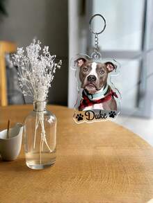 1pc Custom Couple Portrait Keychains, Personalized Photos And Name Keychain For Couples, Custom Acrylic Portrait Keychains For Lovers, Personalized Photos Keychains For Men Women, Minimal Couple Art Keychain