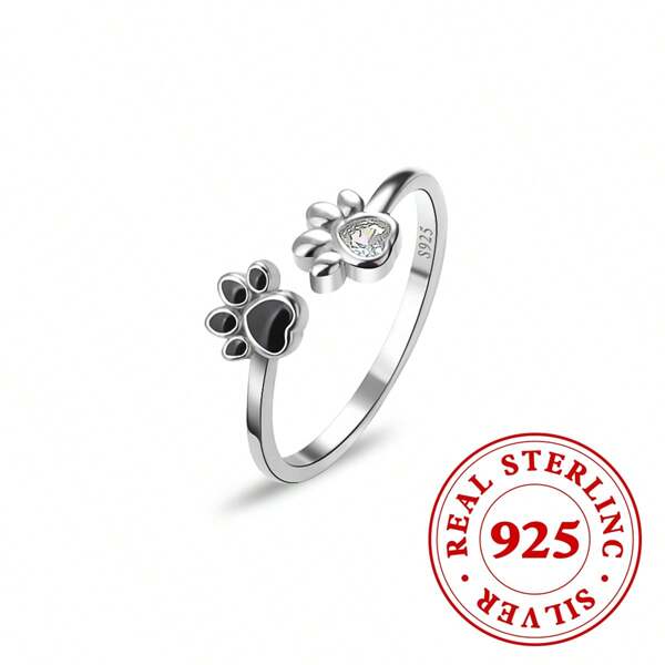 925 Sterling Silber Niedlicher Katzenkrallen Anhänger, einstellbarer Modeschmuck Ring für Frauen, hypoallergen