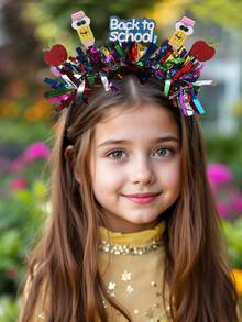 1pc Back To School Headband For Students Glitter Pencil Apple Back To School Hairband Sparkling Colorful Foil Pencil Apple Head Band Cute Back To School Headwear For First Day Of School Teens Hair Accessories - Multicolor - View 6