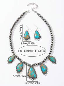 1 Set de collar y aretes de mujer, estilo bohemio retro, de aleación de zinc con cuentas, adecuado para combinar con atuendos, uso diario y vacaciones