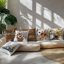 6 vỏ gối trang trí nhà họa tiết hoa màu nâu, nhung in một mặt, kích thước 45*45cm/50*50cm/40*40cm, dùng cho ghế sofa vải hiện đại, trang trí trong nhà, tiệc tùng, quà tặng - Nâu - 6pc - Xem 6