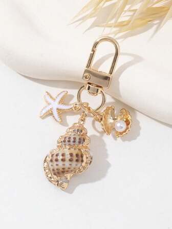 1pc Natural Asymmetrical Shell & Starfish Pendant Bag Accessory Beach Accessories Beach Essentials Vacation