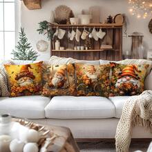 4PC Fall Forest Dwarf Throw Pillow Cover(17.71inx17.71in) Fresh And Simple Style, Comfortable Pillowcase, Modern Minimalist Style, Suitable For Office, Farm, Living Room, Sofa, Bedroom Furniture Decoration (Pillowcase Not Included) (One Side Printing)