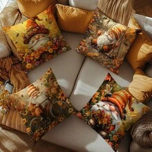 4PC Fall Forest Dwarf Throw Pillow Cover(17.71inx17.71in) Fresh And Simple Style, Comfortable Pillowcase, Modern Minimalist Style, Suitable For Office, Farm, Living Room, Sofa, Bedroom Furniture Decoration (Pillowcase Not Included) (One Side Printing)