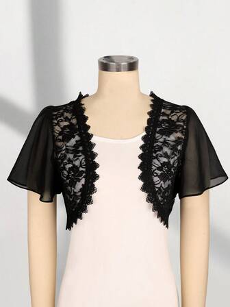 Yukiwi Cárdigan corto elegante de patchwork de encaje, de verano