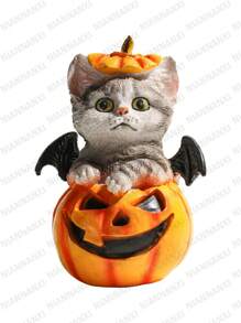 1 pièce Figurine de chat d'Halloween mignonne, statue de chaton de citrouille en résine Calico, décoration d'intérieur de style bohème, décoration de chambre, décoration intérieure, ambiance décorative pour les fêtes, Halloween, décoration de maison