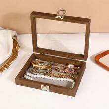 1 PC Jewelry Organizer Wooden Velvet Jewelry Tray Organizer Felt Jewelry Box Tray Holder With Clear Lid Storage Jewelry Tray Box For Necklace Stone Earring Bracelet Display Storage Organizer Box