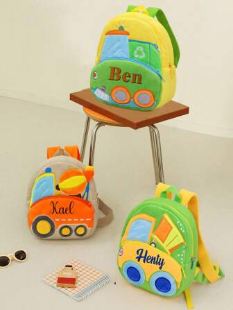 Kids' Engineering Truck Backpack With Name Embroidery - Cool Boys' School Bag, Durable Toddler Backpack, Perfect Gift For Daycare & Nursery