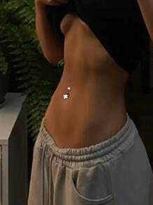 Clavo de ombligo de flor de plata de ley 999, estilo minimalista, hebilla de ombligo de moda y versátil para mujer, apta para el uso diario