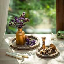 1个圆形木质托盘，家居装饰竹盘，烛台，收纳托盘，可用于盛放洗手液、沐浴露、洗发水、盆栽植物、糖果、零食、咖啡、饮料、杯子、调味品、洗漱用品，适用于家庭、客厅、办公室、厨房、浴室、餐厅、咖啡馆、饮品店、万圣节/圣诞节/节日/派对装饰 - 棕色 - 查看 6