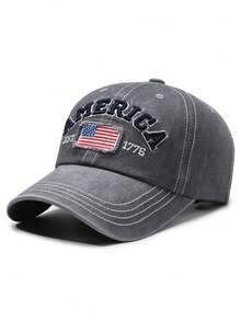 1Pc Unisex Vintage Washed Denim Baseball Cap With Embroidered "AMERICA EST 1776" & Flag Patch, Multi - Color Adjustable Retro Casual Hat For Men & Women, Breathable Sun Protection Headwear For Daily Outfits, Street Style, Travel, Outdoor Adventures & Patriotic Events, Fashion Accessory For All Seasons - A - View 3
