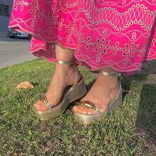 Women's Comfortable High Heel Wedge Sandals Platform Flat Comfortable Women's High Heel Wonderful Party Sexy Elegant Wedding Elegant ABS Wedding Party - ANA GOLDEN ABS - 查看 4