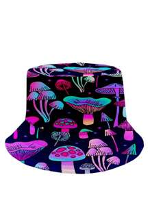 Fashionable Mushroom Printed Unisex Reversible Bucket Hat, Hip Hop Y2K Style Cap