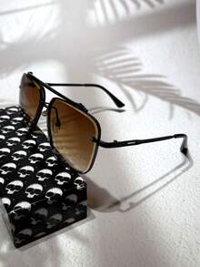 POLASUP 1pc Thick Double Beam CNC 3D Cut Diamond Rimless Aviator Fashion Glasses, Thick Metal Frame, Fashion Metal Glasses With Hollow Legs, Retro Middle East Style, Suitable For Daily Commute, Vacation, Outdoor Activities, Gold, Black Gradient, Tea Color Back To School Fashionable Preppy School Look - 棕色 - 查看 5