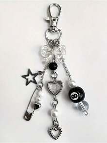 1 pieza Accesorio colgante de estilo punk de aleación de zinc con colgante de bola 8, llavero de dados gótico, decoración de espejo retrovisor de coche gótico con símbolo zodiacal en relieve por ambos lados, acabado electrolítico antioxidante - Multicolor - Ver 2