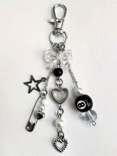 1pc Punk Style Zinc Alloy 8-Ball Pendant Gothic Dice Keychain, Gothic Car Rearview Mirror Decor Double-Sided Embossed Zodiac Symbol Anti-Oxidation Electroplated Hanging Accessory