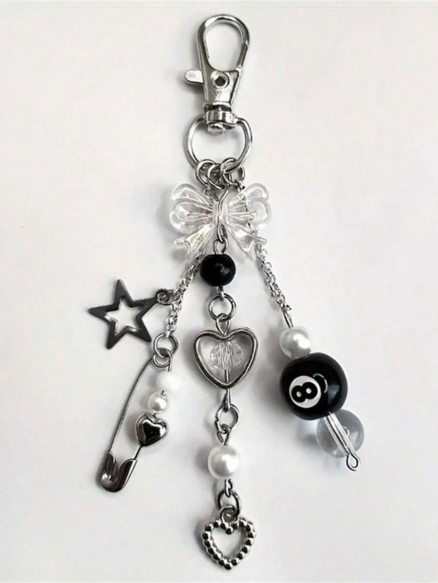 1 pieza Accesorio colgante de estilo punk de aleación de zinc con colgante de bola 8, llavero de dados gótico, decoración de espejo retrovisor de coche gótico con símbolo zodiacal en relieve por ambos lados, acabado electrolítico antioxidante