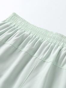 1pc Women 2-In-1 Solid Color Lining Shorts, Elastic 2 Pieces Pants, Suitable For Running, Sports, Yoga, Fitness In Summer - Mint Green - View 4