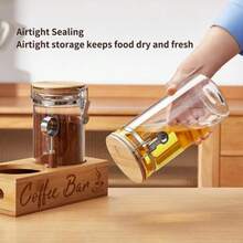 QY Coffee Canister Set With Shelf 2 X 50oz Coffee Bean Canister Storage Station Organizer With Airtight Lid For Kitchen Food Storage With Scoop For Ground Sugar Cereal And Tea 7547 - Brown - View 6