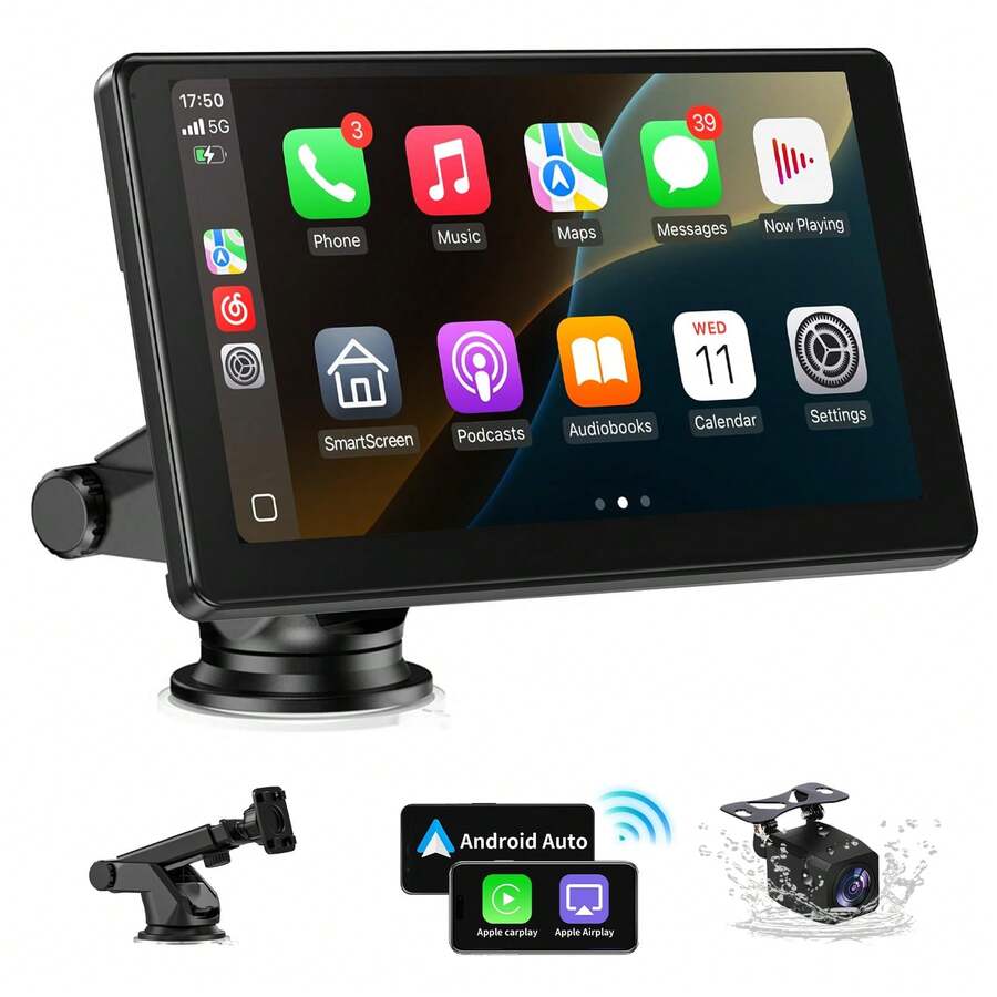 Carplay Display Android Car Display With 9 Inch Touch Screen, Car Radio Wireless Carplay Screen, Android Car Screen With AUX/FM, GPS Navigation, Si Ri, Mirror Link, Bluetooth For All Vehicles - 9" - 查看 1