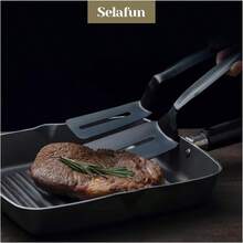 Kitchen Tongs Steak Clamp Bread Tongs 10 Inch Double Spatula Tongs Clip Pizza Clamp Stainl Slotted MultiFunction Food Flipping For Bread Eggs BBQ Hamburgers Patties Pancakes 1 Matte Black - 霧面黑色 - 查看 4