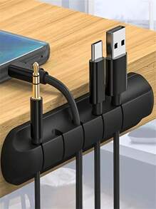 1pc Multi-Slot Cable Organizer Clip - Black Plastic Cable Management System With 5 Slots For USB & Audio Cables, Nightstand Cord Holder, Office Cable Organizer | Practical Clamp | Safe Cable Clip, Cable Tie