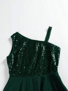 Women Prom Dresses Sequin One Shoulder Wrap Sleeveless High Waist A Line Midi Dress High Low Party Dress