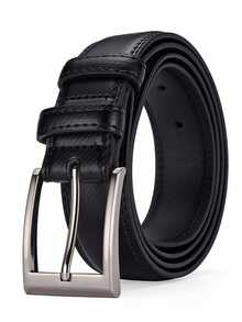 男士皮带 - 经典黑色，商务休闲风格，合金扣，适合工作和休闲场合 - 送给爸爸或丈夫的完美礼物，单叉扣，正式皮带，秋季、万圣节秋冬季配饰，适合青少年、青年、男士，休闲、户外、运动、度假、毕业礼物、生日礼物、日常穿着