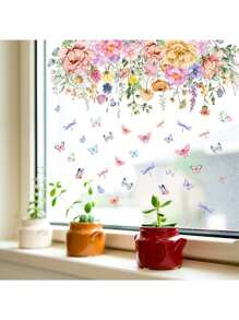 1pc Window Stickers Colorful Plants Flowers Butterfly Stickers Waterproof Dustproof PVC Stickers Material Removable Wear-Resistant Self-Adhesive Easy-To-Tear Stickers Suitable For Window Decoration Glass Stickers Window Stickers Home Decor Wall Stickers Home Decor Make Your Life Brand New Holiday Decoration Stickers Birthday Graduation Gifts Room Decor Wall Decor