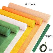 6 色皱纹纸卷，9.8 x 49 英寸宽皱纹纸，含 20 根花茎和 1 条花艺胶带，适用于生日派对、婚礼、节日装饰 - Card Mix Up - 查看 6