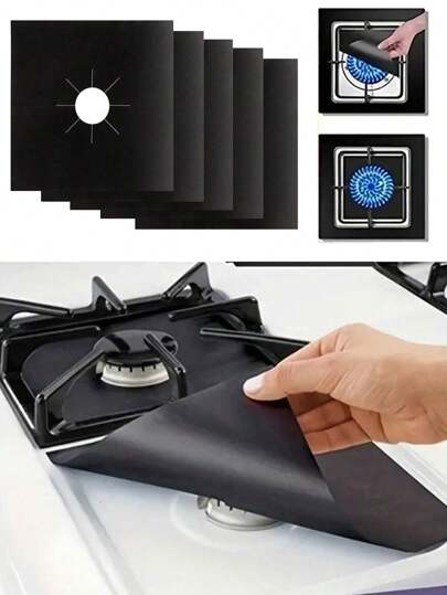1-10 piezas Protector de quemador de estufa de gas reutilizable extra grueso - Fácil de limpiar y protege tu cocina de los desórdenes