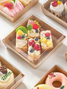 10pcs Small Charcuterie Boxes With Clear Lids,To Go Paper Mini Charcuterie Box, Square Disposable Paper Food Containers,5-Inch Dessert Boxes,Paper Bakery Boxes,Sandwich Box,For Cookies, Donuts, Muffins, Salad, And Pastry,Sushi, Cake Slice, Strawberries,Party, Wedding, Outdoors And Home Use - Multicolor - View 3