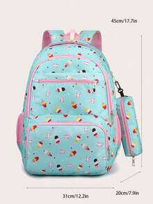 Combinación de regalo de 3 piezas de estilo universitario con estampado de dibujos animados, bolsón multifuncional de nailon de gran capacidad y peso ligero, adecuado para estudiantes, con múltiples bolsillos, correas ajustables para el hombro, ideal para la escuela y el transporte diario - Multicolor - Ver 3