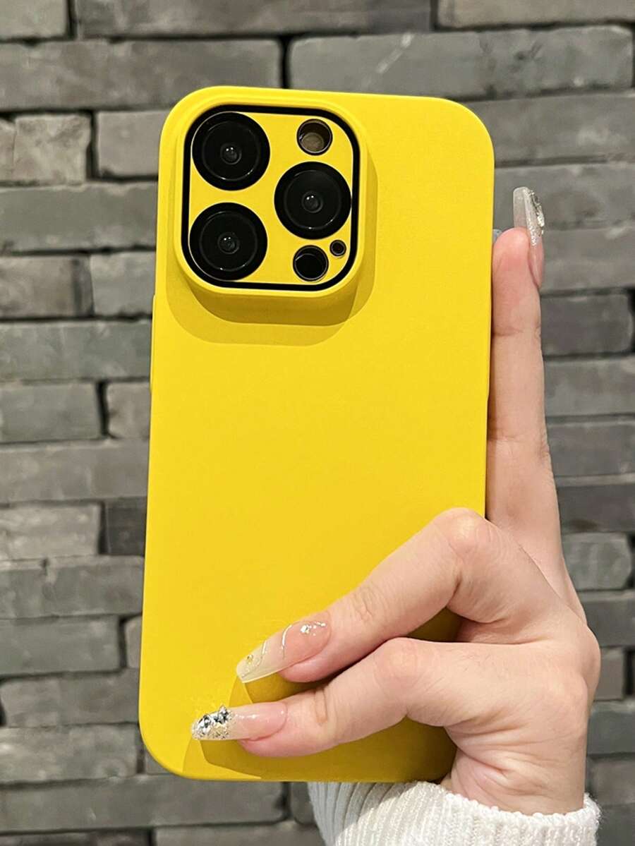 Stylish Skin Feel PC Phone Case Compatible With IPhone 16 15 14 Pro Max 12 13 11 Solid Color Soft Shockproof Slim Skin Back Cover - Yellow - View 1