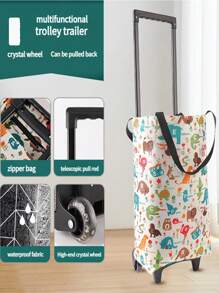 Large Capacity Waterproof Folding Shopping Trolley Bag, Durable Oxford Fabric, Portable Grocery Cart With 88.18LB Load Capacity, Leak-Proof Square Shape With Wrist Strap For Graduation Season, Supermarket, Shopping Cart, Drag Wheel